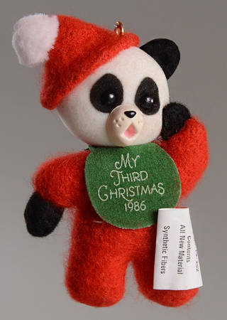 1986 Hallmark Christmas Ornaments Child's Third Christmas-Cloth Panda Bear - Boxed