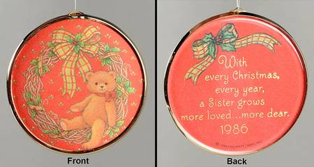 1986 Hallmark Christmas Ornaments Sister-Teddy Bear In Wreath-Satin - Boxed