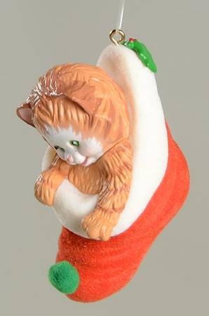 1990 Hallmark Christmas Ornaments Stocking Kitten - Boxed