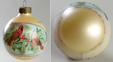 1990 Hallmark Christmas Ornaments Time For Love-Carinals - Boxed