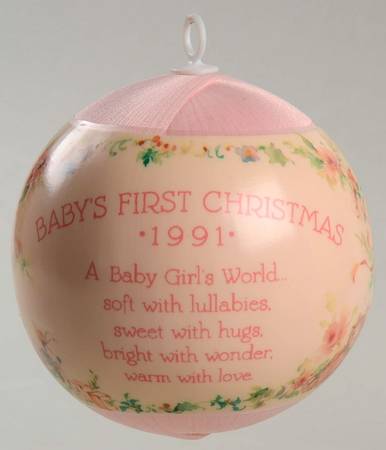 1991 Hallmark Christmas Ornaments Baby's First Christmas-Girl - Boxed