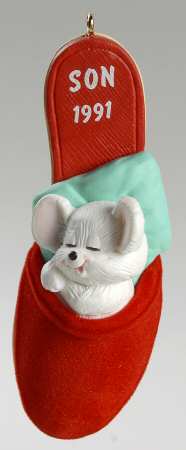 1991 Hallmark Christmas Ornaments Son-Mouse In Slipper - With Box