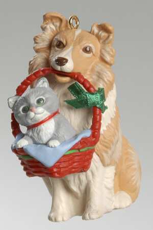 1991 Hallmark Christmas Ornaments Tramp And Laddie-Dog With Kitten - Boxed