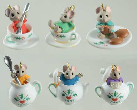 1991 Hallmark Christmas Ornaments Tiny Tea Party - Boxed