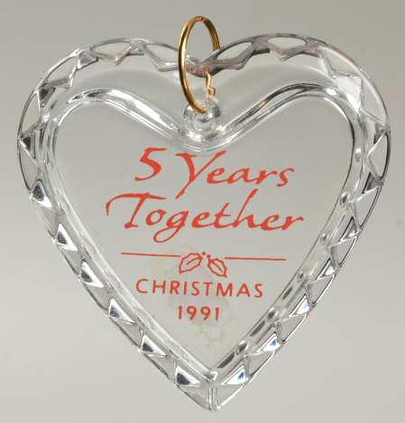 1991 Hallmark Christmas Ornaments 5 Years Together - Boxed