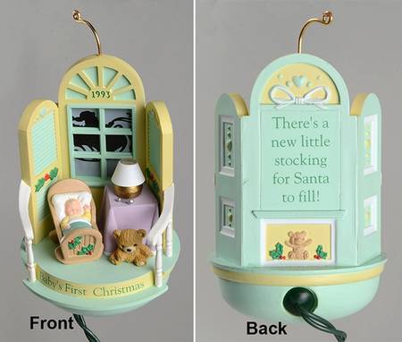 1993 Hallmark Christmas Ornaments Baby's First Christmas-Lighted Room - Boxed