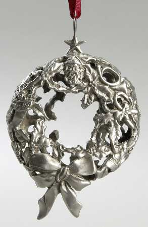 1993 Hallmark Christmas Ornaments Glowing Pewter Wreath - Boxed