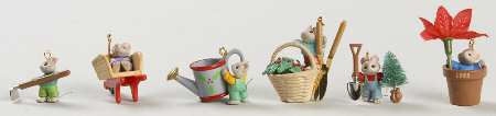 1993 Hallmark Christmas Ornaments Tiny Green Thumbs-Set Of 6 - Boxed