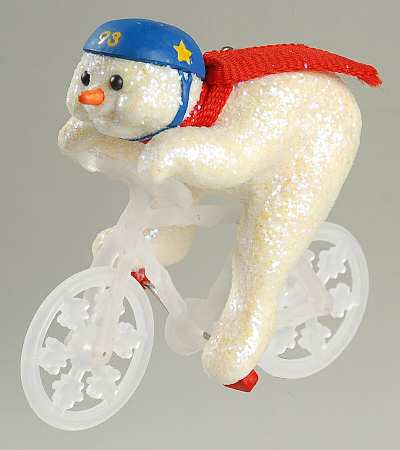 1993 Hallmark Christmas Ornaments Icicle Bicycle-Snowman On Bike - Boxed