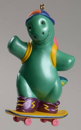 1994 Hallmark Christmas Ornaments Son-Green Dinosaur On Skate Board - Boxed