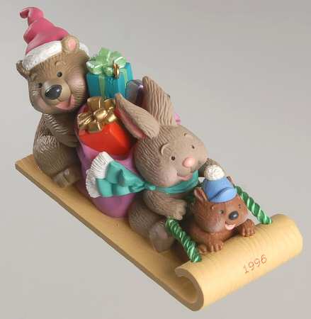 1996 Hallmark Christmas Ornaments Hillside Express-Bear-Rabbit-Beaver - Boxed