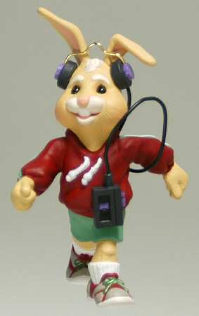1997 Hallmark Christmas Ornaments All Weather Walker-Rabbit In Head Phones - Boxed