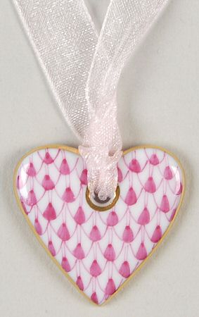Herend Ornaments-Bells Heart W/Ribbon-Raspberry  - No Box