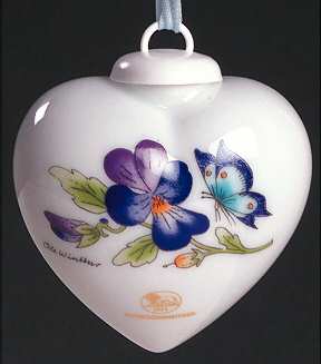 China Mini Heart Ornaments Violets - Boxed