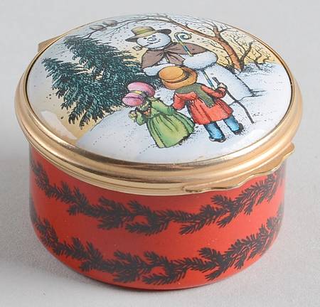 Halcyon Days Christmas Box 1977-Snowman With Children - Boxed