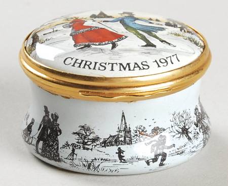Halcyon Days Christmas Box 1977-Skating Couple - Boxed