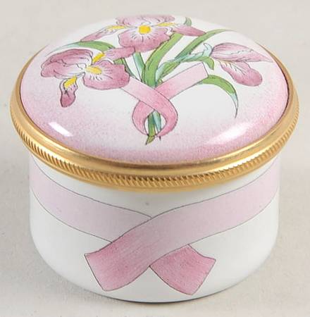 Halcyon Days Box Breast Cancer Ribbon With Flowers - With Box Bx382