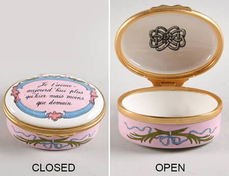 Halcyon Days Box Je T'Aime - Oval,Pink,Blue Ribbon - Boxed
