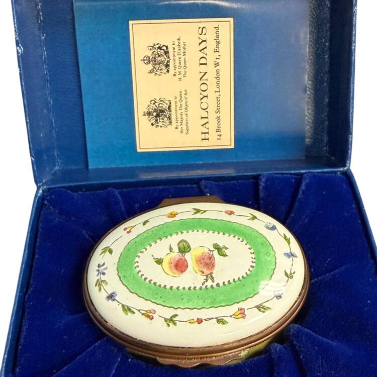 Halcyon Days Box Peaches & Flowers 18th Century Replica - With Box