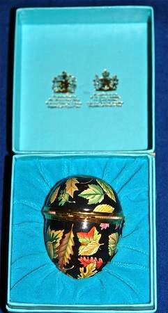 Halcyon Days Box Leaves On Black Egg - Boxed