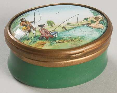 Halcyon Days Box Fishing In River-Oval-Green - Boxed