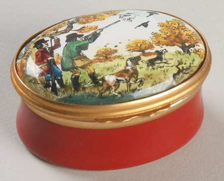 Halcyon Days Box Hunting Birds W/ Dogs-Oval-Red - Boxed