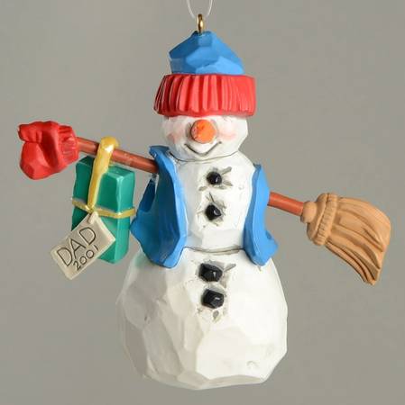 2001 Hallmark Christmas Ornaments Dad-Snowman In Blue Vest - Boxed
