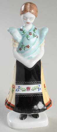 Hollohaza Figurines Girl With Blue Top ,Black Apron - No Box
