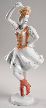 Hollohaza Figurines Dancer W/ Orange Vest & Bows - No Box