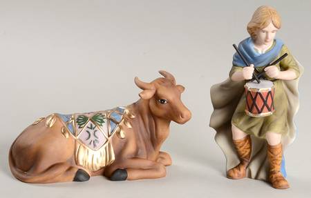 Thomas Kinkade Nativity Little Drummer Boy & Seated Bull Box S/2 - No Box