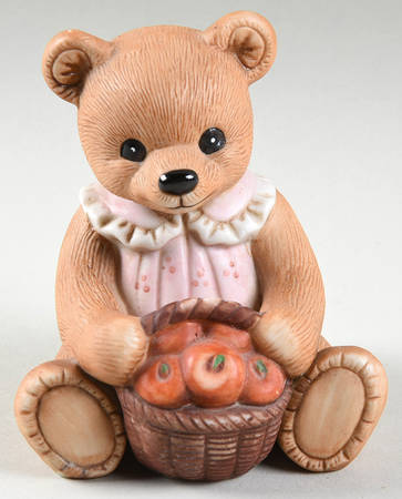 Homco Figurines Teddy Bear-Girl With Basket Of Apples - No Box