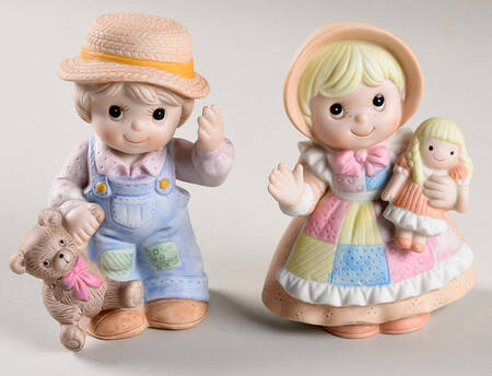 Homco Figurines Boy & Girl With Toys - Pair - No Box