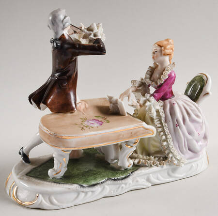 Homco Figurines Dresden Lace Woman,Piano,Violinist - No Box