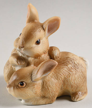 Homco Figurines Two Cuddling Brown/Tan Rabbits - No Box