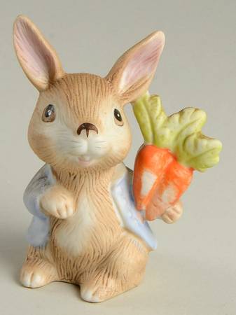 Homco Figurines Rabbit 2 Carrots Blue Coat - No Box