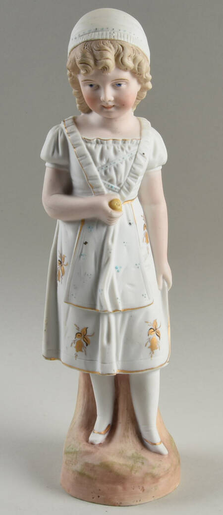 Heubach Figurines Girl Holding Fruit-Bisque - No Box