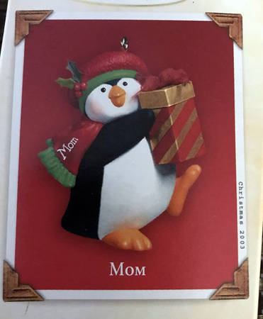 2003 Hallmark Christmas Ornaments Mom- Penguin With Present - Boxed