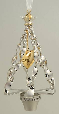 2004 Hallmark Christmas Ornaments Our First Christmas-Gold Heart In Silver - With Box
