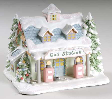 Precious Moments Christmas Village Miles Of Smiles Gas Station - No Box