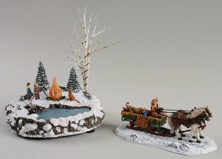Terry Redlin's Winter Memories Village Skating Pond-Set Of 2 - No Box