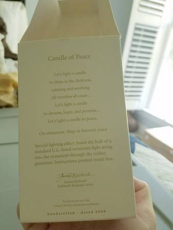 2009 Hallmark Christmas Ornaments Candle Of Peace-Lighted - Boxed
