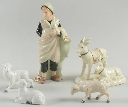 Irish Nativity Shepherd, Goats & Lambs-6 Pc Set - No Box