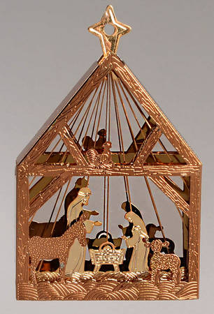 Miniature Creche 1987-#3-Plated Brass Creche - Boxed
