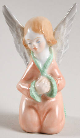Religious Kneeling Angel-Peach And Green - No Box