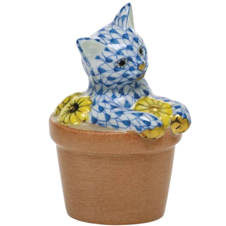 Cats Flower Pot Kitty- Blue - No Box