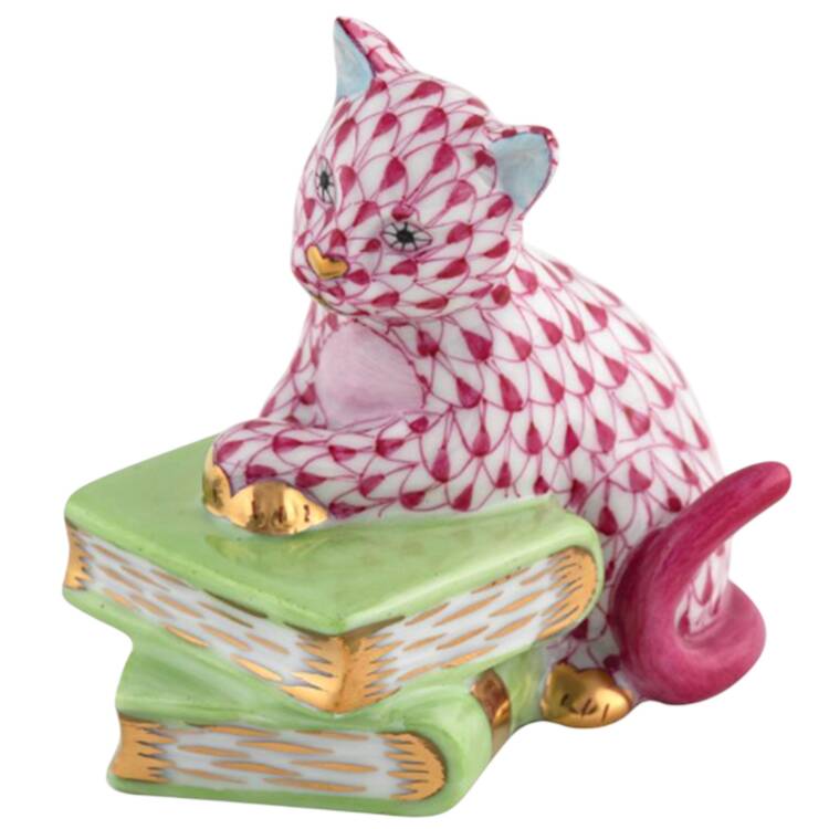 Cats Cat On Books- Raspberry - No Box