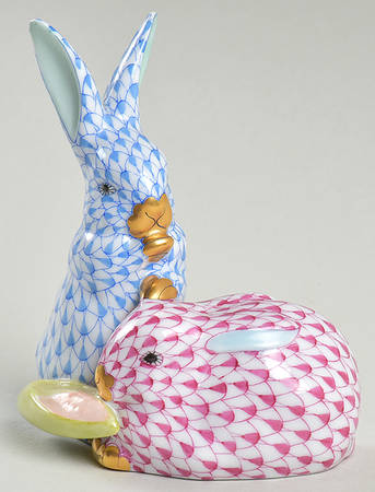 Rabbits & Bunnies (More Than 1) Pair Of Rabbits W/Corn-Blue/Raspberry - No Box