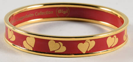 Halcyon Days Jewelry 1cm Red Heart Enamel Bangle-Gigi - Boxed