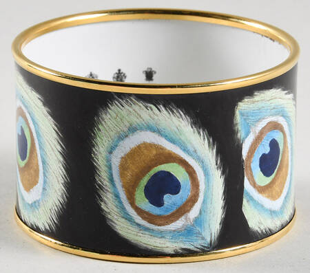 Halcyon Days Jewelry 4cm Peacock Feather Enamel Bangle-Small - Boxed