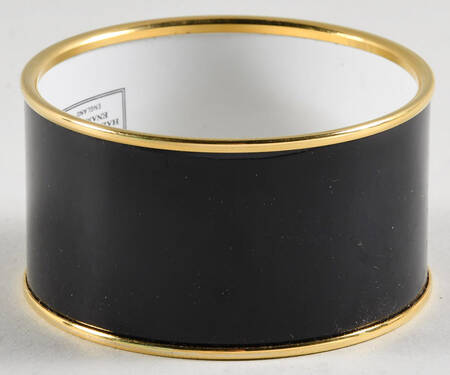 Halcyon Days Jewelry 3.5cm Black & Gold Enamel Bangle - Boxed